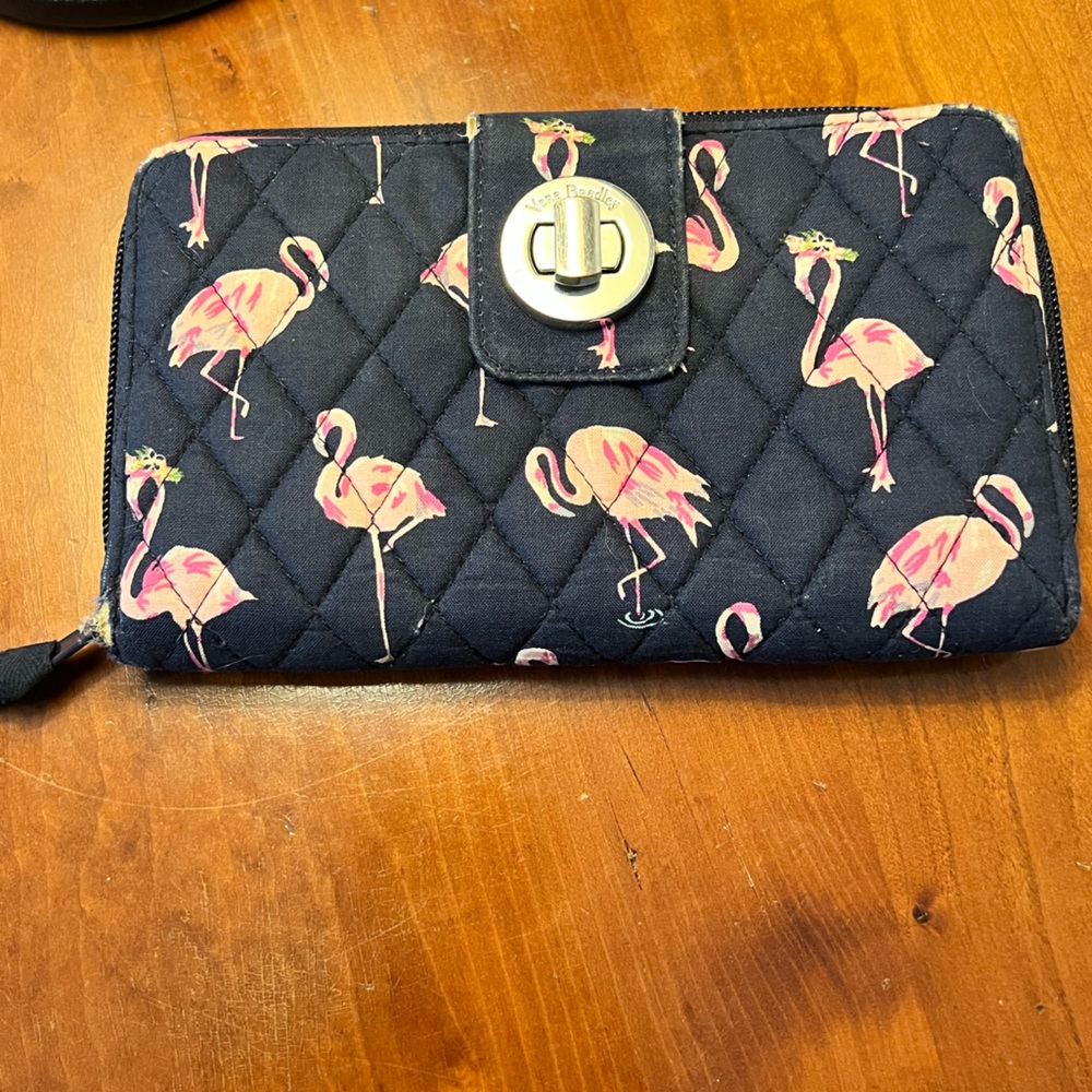Vera Bradley Navy with pink flamingos turnlock wallet